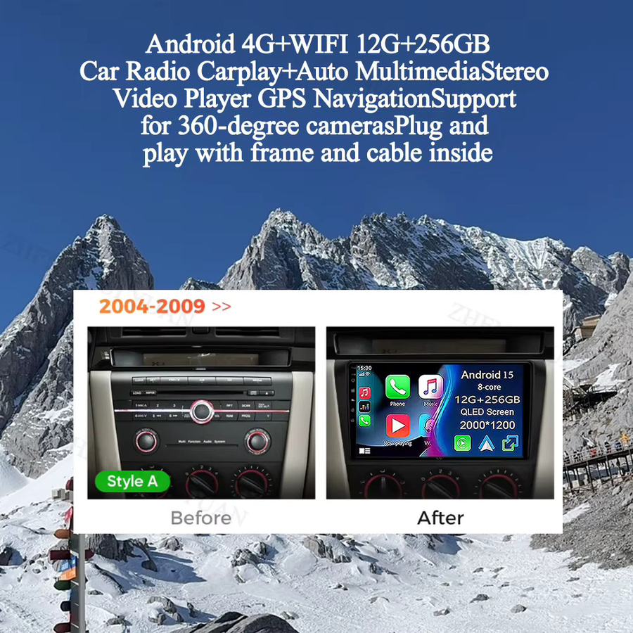 TIEYEZ Android 16 2K QLED Autoradio mit CarPlay, GPS und 4G für Mazda 3 BK BL Serie (2004 - 2009), Schwarz - Bild 2