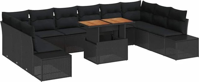 vidaXL Garten-Sofa-Set aus Poly Rattan in Schwarz mit 11-teiligem Set, Polster und Stauraumfunktion - Bild 1