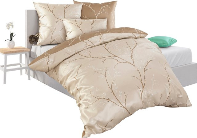 Wäschepur Bettwäsche Floral Beige aus 100% Baumwolle mit Reversibler Wendeoptik und Zip, B/H: 135 x 200 cm, Kissenbezug: 80 x 80 cm - Bild 1
