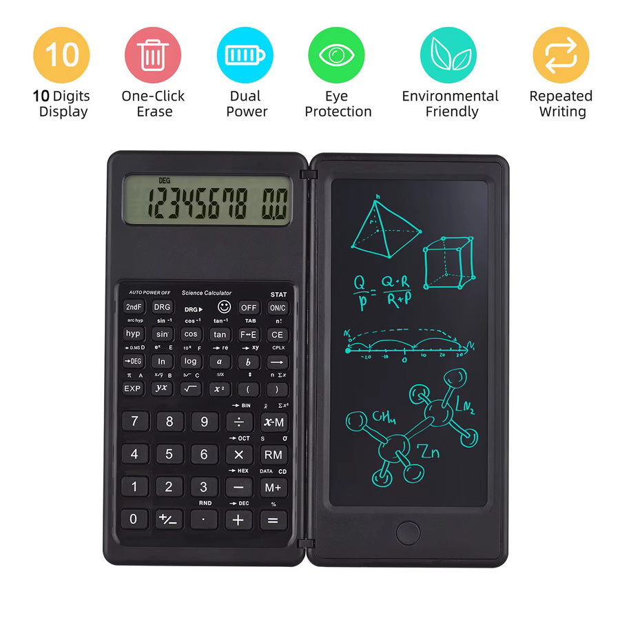 2 in 1 faltbarer Solarenergie-Rechner mit 10-stelligem LCD-Display und 6-Zoll-Schreibtablett inklusive Stift in Schwarz von amzvvn - Bild 3