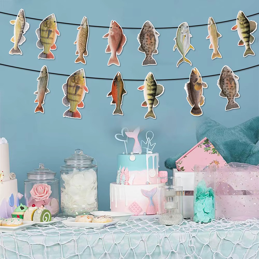 WEIGAO Party Dekoration Set zum Thema Angeln in Mehrfarbig mit Geschirr, Tellern, Tassen, Bannern, Tischdecke und Kuchen Topper aus Papier für Kinder Geburtstagsfeiern - Bild 2