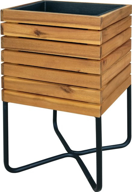 Pflanzkasten aus Akazienholz mit Stahlgestell in Braun, B/T/H: 60 x 32 x 32 cm - Bild 1