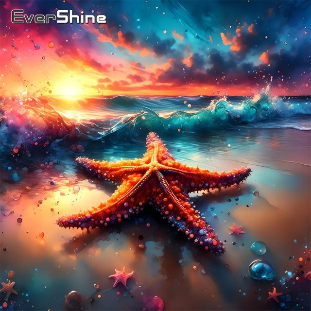EverShine Diamant-Stickerei Meereslandschaft mit Seestern als Strass-Mosaik in Multicolour, B/H: 20 x 20 cm - Bild 1