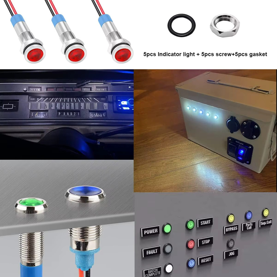 5 Stück AOKIN LED-Anzeigeleuchten RGB Multicolour, wasserdicht IP65, Metall-Kontrolllampe für AC/DC 12–24 V, 6 mm - Bild 3