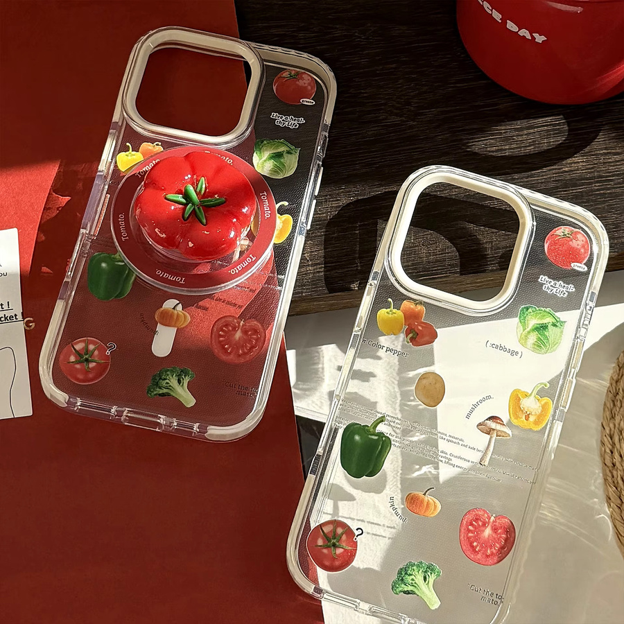 MUQGEW Magnetische iPhone Schutzhülle mit 3D Cartoon Tomaten Design, Transparent und Stoßfest für iPhone 16 15 14 13 12 Pro Max - Bild 3