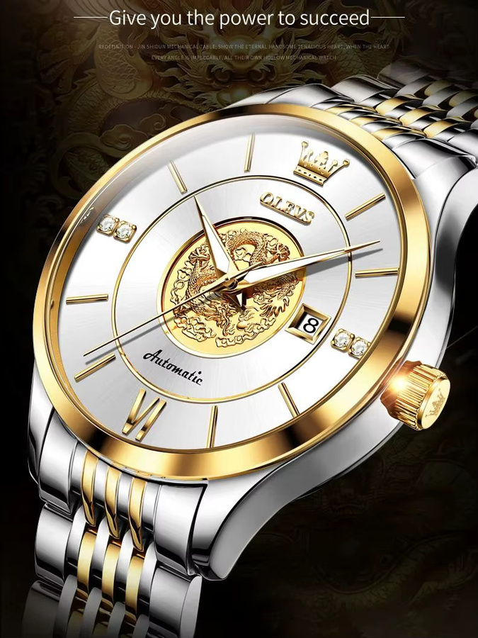 OLEVS Armbanduhr, Gold, Automatik, Edelstahl, Herren - Bild 7