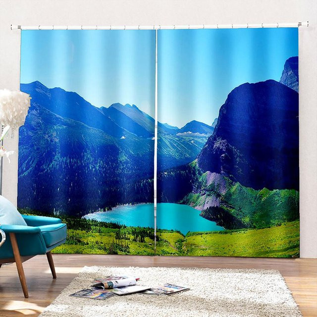 Yiran Furniture Naturlandschaft Vorhänge im 2er-Set, Transparent, Mehrfarbig, B: 50 cm, H: 130 cm - Bild 1