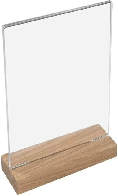 HMF 46944 Acryl Tischaufsteller mit Holzfuß aus Eichenholz DIN A4 Hochformat transparent - Bild 1