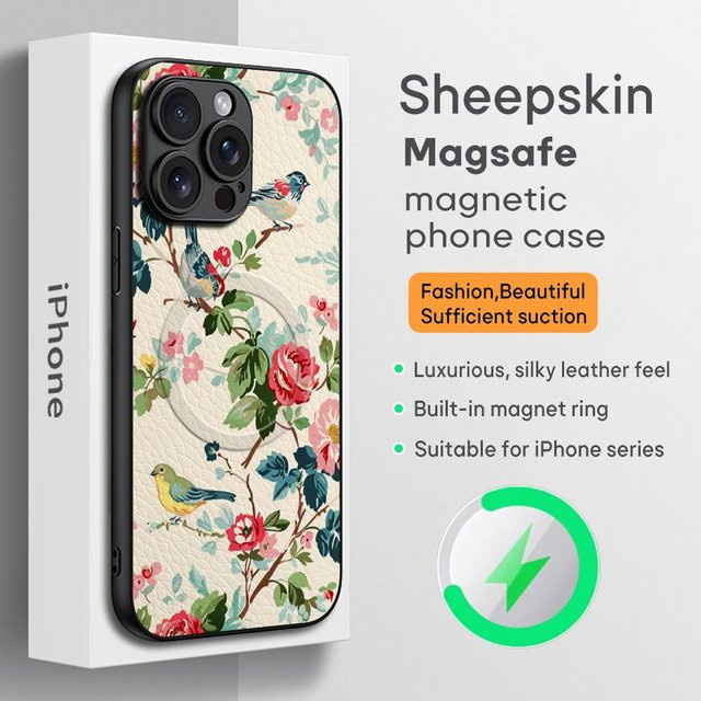 Handyhülle mit Retro-Blumenmuster und eleganter Malerei für iPhone 11 bis 16 Pro Max, MagSafe-kompatibel, Multicolour - Bild 1