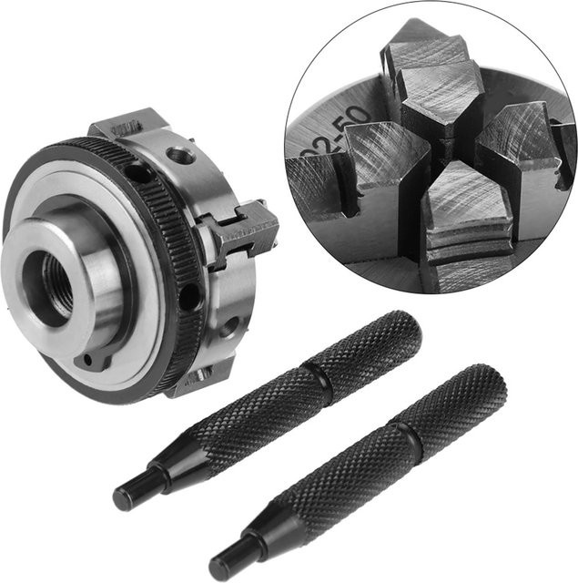 Fdit Mini 4-Backen Reversibles Selbstzentrierendes Spannfutter mit M14 Gewinde für Drehmaschinen, 50 mm, Silber - Bild 1