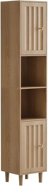 PXloue Hochschrank Badschrank in Eiche Optik mit Türen und offenen Regalen, Farbe Natur Braun, B/T/H: 32 x 30 x 169 cm - Bild 1