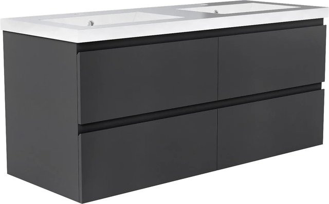 AICA Badmöbel Set Aalst: 2-teiliges Waschtisch-Set mit Mineralguss-Waschbecken und Unterschrank in Anthrazit Matt mit Softclose, Breite: 120 cm - Bild 1