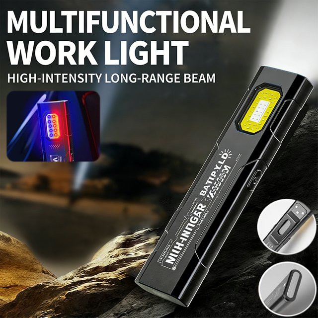 XIWANGFIRE LED-Schlüsselanhänger-Taschenlampe in Schwarz, wiederaufladbare Mini-COB-Taschenlampe mit Magnet und Flutlicht für EDC und Arbeit - Bild 1