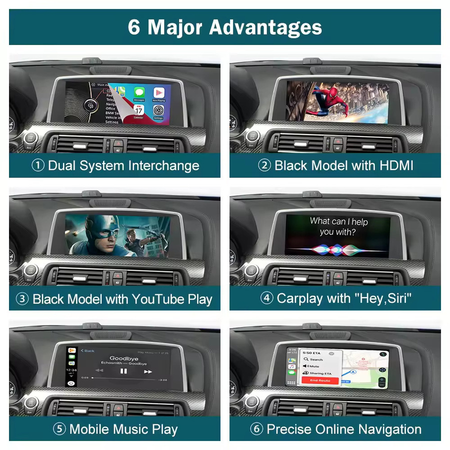 AUTOABC Kabelloses CarPlay und Android Auto Interface für BMW 6er Serie F06 F12 F13 G32 CIC NBT EVO System in Schwarz mit GPS und Bluetooth sowie Mirror Link Funktion - Bild 2