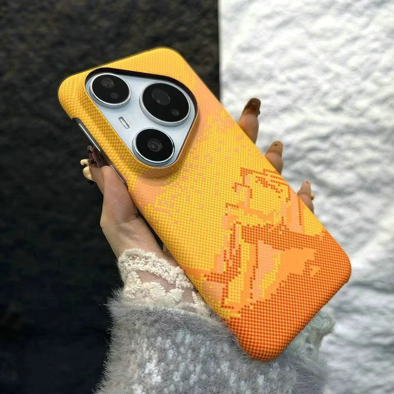 Magnetische Kevlar-Carbonfaser Schutzhülle für Huawei Pura 90 Pura 80 Mate 80 ProMax in Orange mit MagSafe Kompatibilität und Rahmenlosem Design - Bild 1
