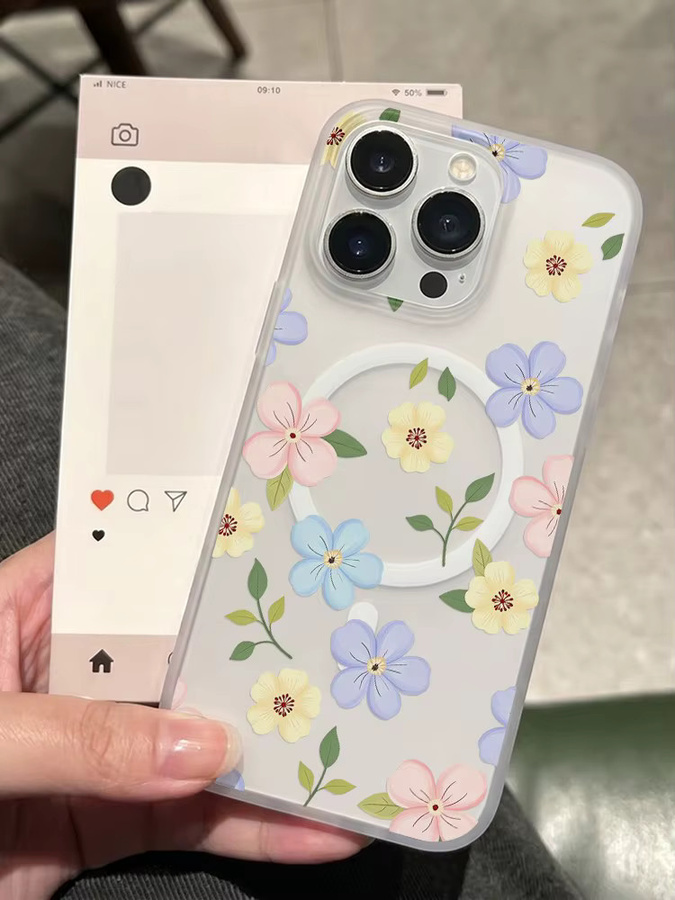 Transparente Silikon-Handyhülle mit Blumenmuster für Apple iPhone 17 Pro Max 16 15 14 13 12 11 mit kabellosem Laden - Bild 6