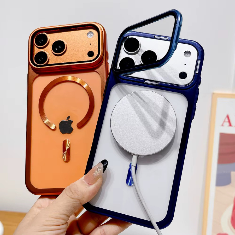Transparente Stoßfeste Handyhülle mit Linsenschutz und Ständerhalterung für Apple iPhone 17 Pro Max und iPhone 17 Pro in Blau - Bild 1