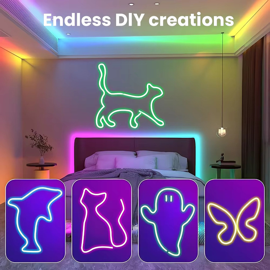 RGB LED Neon Flex Lichterkette mit App- und Fernbedienung, 24V wasserdichte Neon-Lichtschlauch-Lichterkette in Multicolour für Party und Schlafzimmer - Bild 4