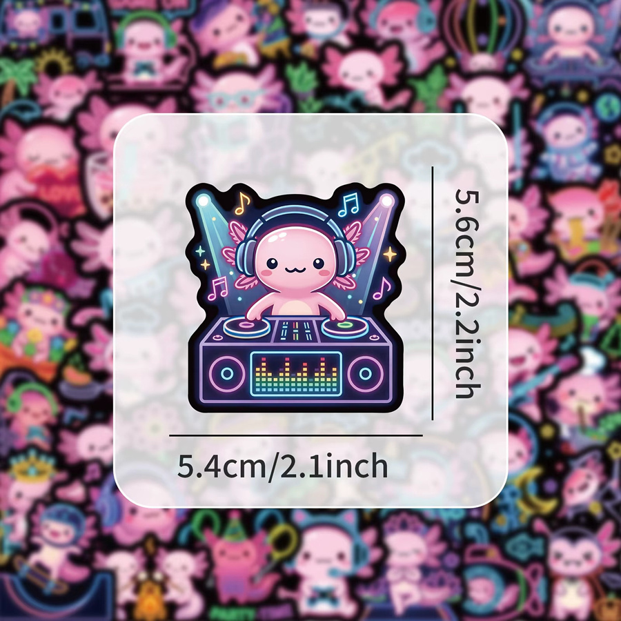 50 Stück Neon-Axolotl Aufkleber in Multicolour als bunte Cartoon-Doodles zur Dekoration von Laptops, Handyhüllen und Wasserflaschen - Bild 2