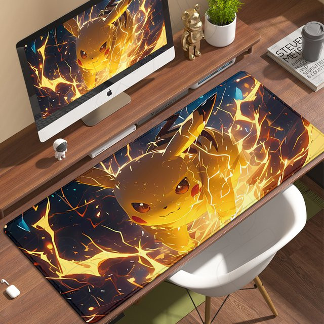 Potdemiel XXL Mauspad Anime Pikachu Design in Multicolour als große Schreibtischunterlage für Gaming und PC-Zubehör - Bild 1