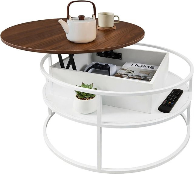 Relaxdays Couchtisch aus MDF und Eisen in Weiß und Vintagebraun, höhenverstellbar mit Stauraum, B: 80 cm, H: 46 cm - Bild 1