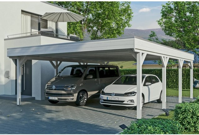 Skan Holz Carport Grunewald aus Fichten-Leimholz mit EPDM-Dach in Weiß, B: 622 cm, T: 796 cm, H: 255 cm - Bild 1
