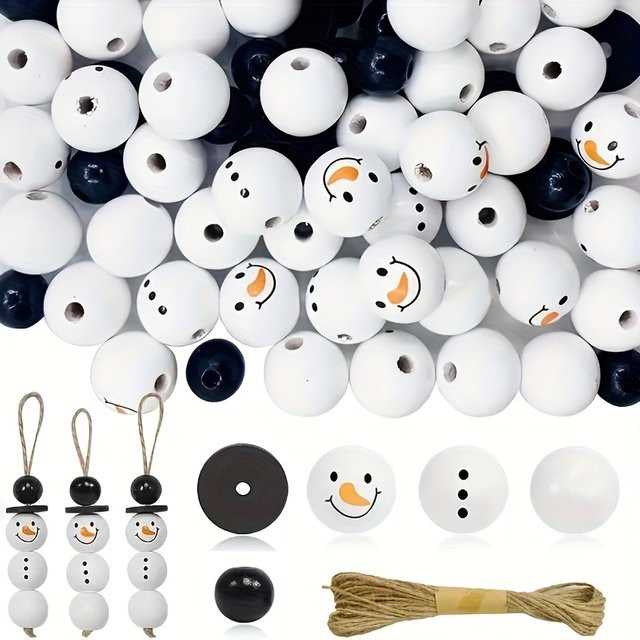 Weihnachts-Schneemann-Holzperlen-DIY-Bastelset, 50-teiliges Set - Bild 1