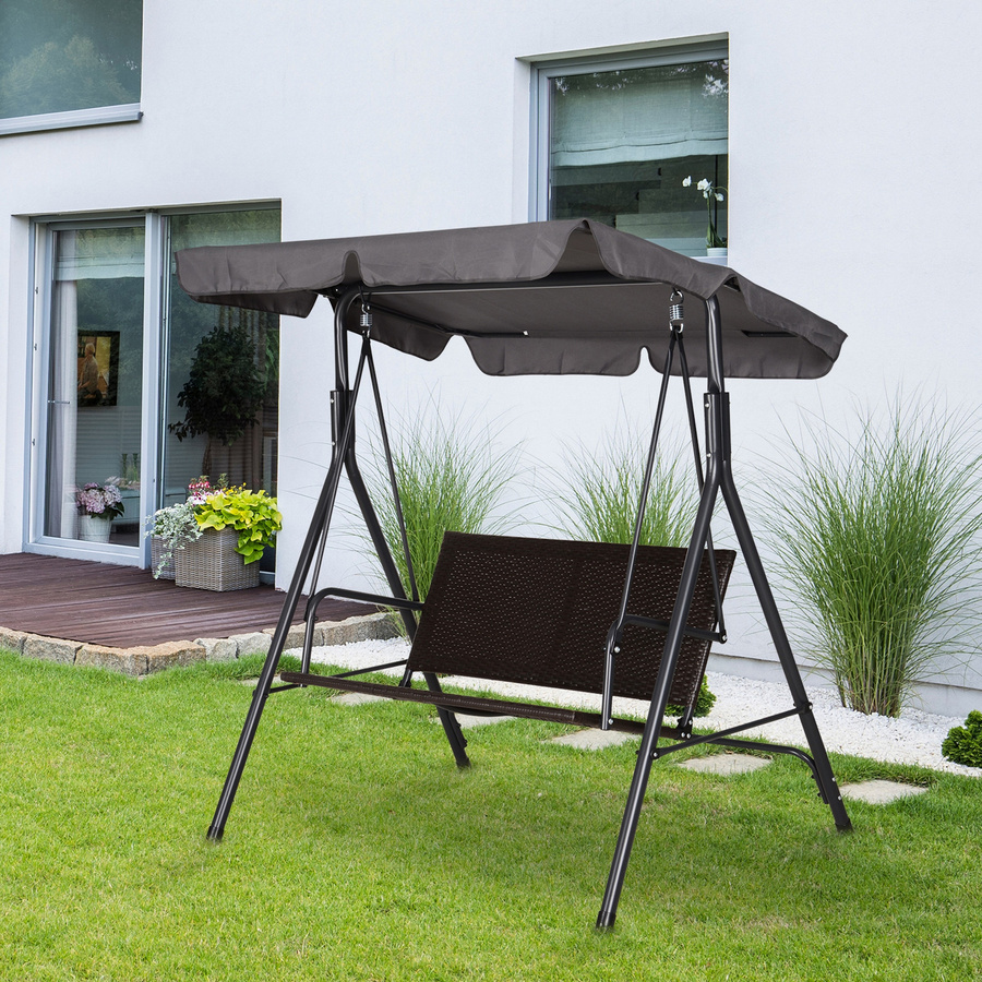 Outsunny Hollywoodschaukel 2-Sitzer Gartenschaukel mit verstellbarem Sonnendach aus Polyrattan und Stahlrahmen, B/T/H: 140 x 110 x 151 cm - Bild 2