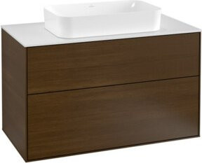 Villeroy & Boch Waschtischunterschrank Finion Wandmontiert in Walnuss Veneer mit weißer Abdeckplatte, B/T/H: 100 x 60,3 x 50,1 cm - Bild 1