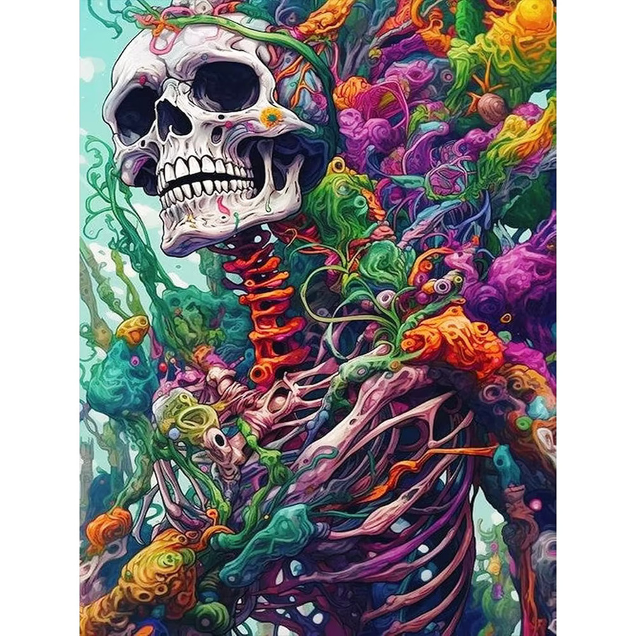 Momoart Malset für Erwachsene mit Skelett-Horror-Motiv als DIY-Malerei nach Zahlen auf Leinwand, mehrfarbiges Wandbild zur Heimdekoration - Bild 3