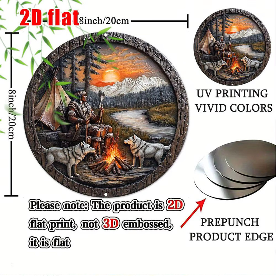 CIFBUY Aluminium-Wandkunst Metallschild Indische Landschaft mit Lagerfeuer in Mehrfarbig, Rustikale Dekoration für Zuhause und Garten - Bild 3