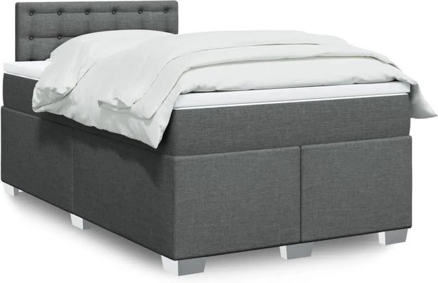 vidaXL Boxspringbett mit Matratze in Dunkelgrau und Weiß, Hybrid-Design mit Taschenfederkern, USB-Ladeport und Unterbettbeleuchtung, B/T: 120 x 200 cm - Bild 1