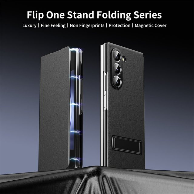 Elegante Leder-Magnet-Schutzhülle für Samsung Galaxy Z Fold 8 7 6 5 4 mit verstellbarem Legierungsständer in Schwarz oder Weiß - Bild 1