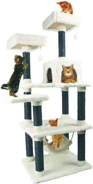 Heim Katzen-Kratzbaum White Cat 4 in Weiß mit Sisalseil, Höhle, Hängematte und Spielzeug, B: 60 cm, T: 50 cm, H: 155 cm - Bild 1