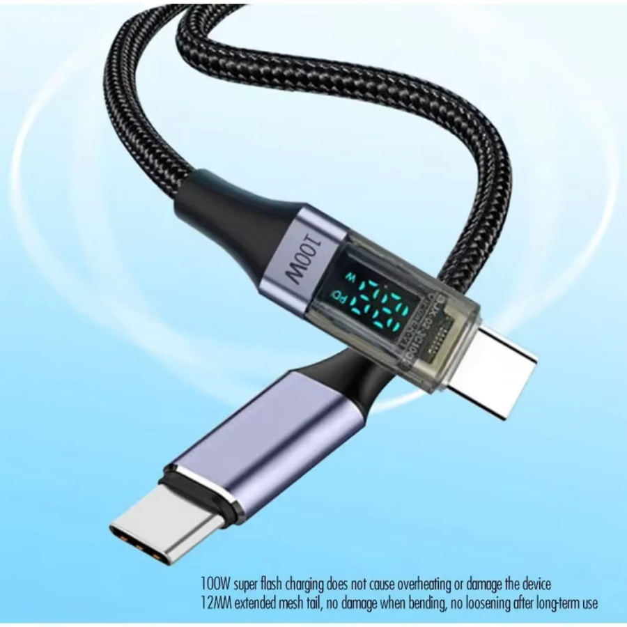 PD 100W USB Typ C auf C Schnellladekabel mit LED Display in Grün für Handy und Laptop - Bild 4