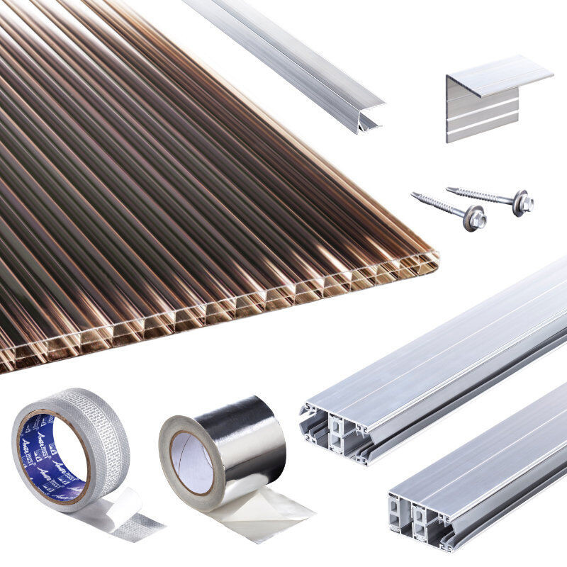 T&J Terrassendach-Set mit Polyclear Polycarbonat Stegplatten 16 mm und Thermoverlegeprofil in Bronze - Bild 1