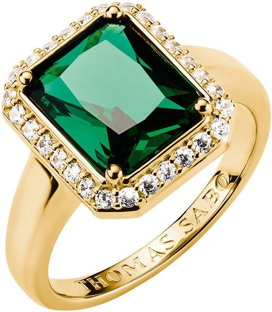 Thomas Sabo Ring, 925 Silber, vergoldet, grüner Oktagon-Stein, Damen - Bild 1
