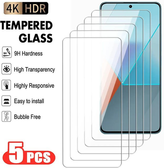 5er-Pack Gehärtetes Schutzglas für Xiaomi Note 9 10 11 12 13 Pro und Redmi 10S 11S 12S, Transparent, Vollabdeckung - Bild 1
