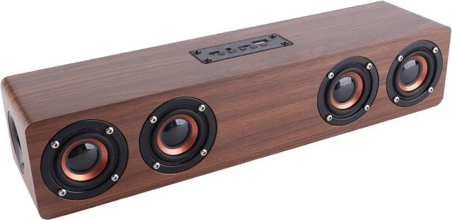 Igeteck W8C Bluetooth-Lautsprecher mit Holzdesign, LED-Uhranzeige und FM-Funktion in Braun - Bild 1
