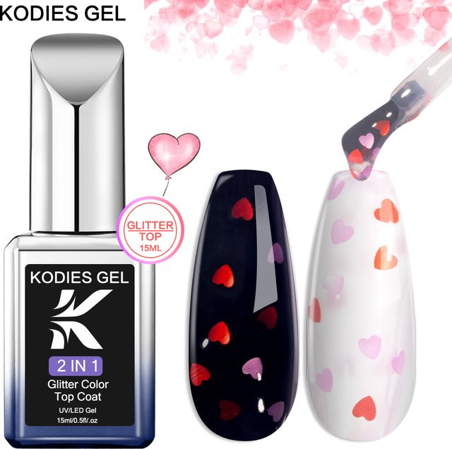 KODIES GEL Heart Glitter Top Coat, 15 ml, Glänzend - Bild 1