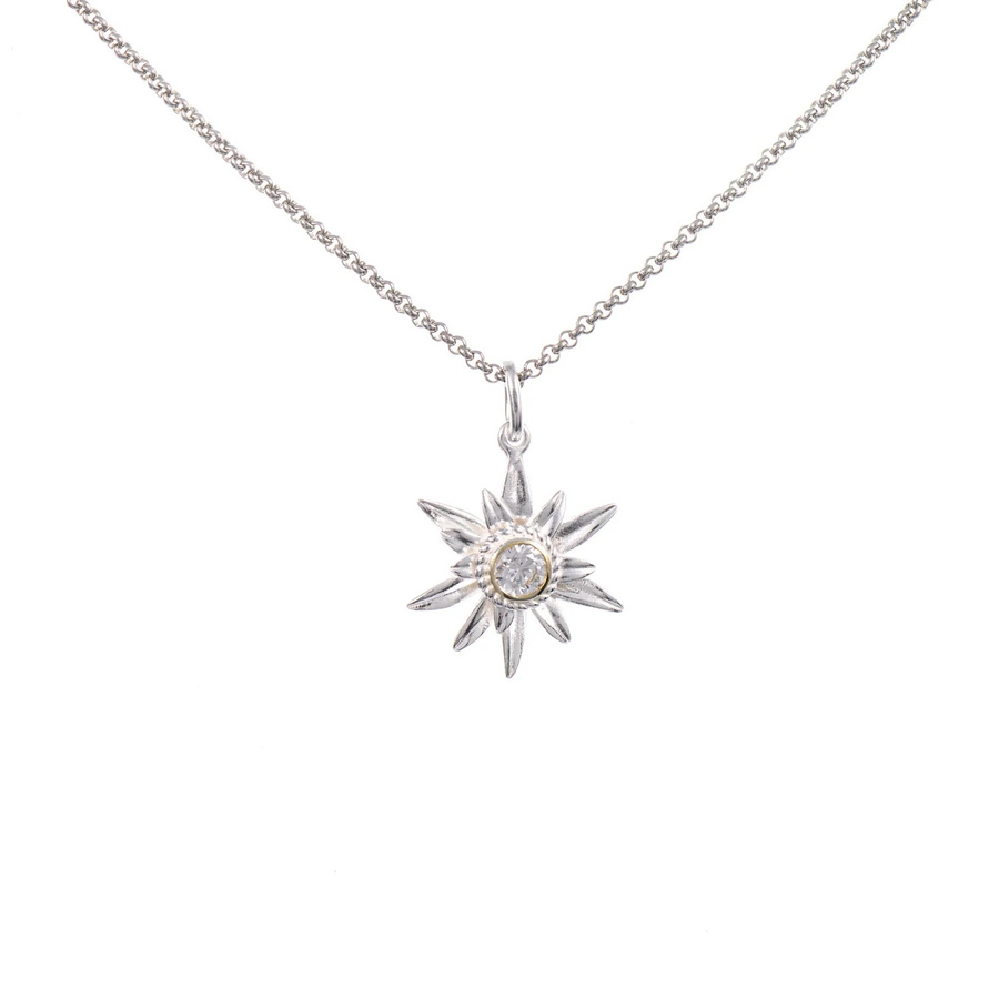 Anhänger Edelweiss mit Kette, 925 Silber, teilvergoldet, Zirkonia, weiß - Bild 1