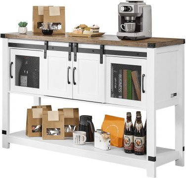 VEVOR Kaffeebarschrank im Bauernhaus-Stil mit 4-stufigem Stauraum und Scheunentoren, Sideboard-Buffetschrank in Weiß, B/T/H: 120 x 39,8 x 83 cm - Bild 1