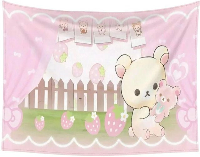 Kawaii Erdbeerbär Wandteppich von JMG Household Supplies in Rosa, B/H: 40 x 60 cm - Bild 1