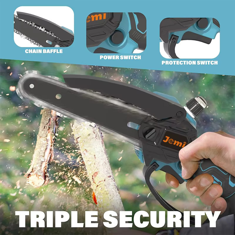 Jemi Tool 6-Zoll Akku-Kettensäge in Blau, tragbare Handkettensäge kompatibel mit Makita LXT zum Schneiden von Holz und für Heimwerken - Bild 2