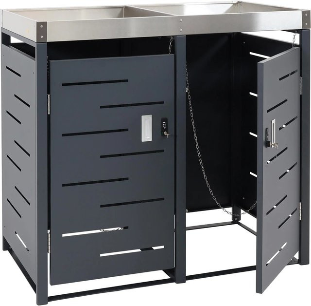 PROREGAL Mülltonnenbox 2er Set in Anthrazit aus verzinktem Stahl, B/T/H: 110 x 115 x 62 cm, für 80-240 Liter - Bild 1