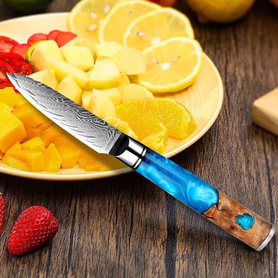 XITUO Schälmesser aus Damaststahl mit blauem Harzholzgriff, 3,5 Zoll Obstmesser mit 67 Lagen - Bild 5
