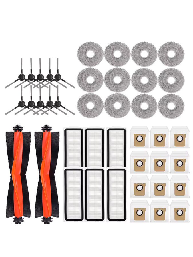 WINDNINJA Ersatzteil-Set für Xiaomi Roboter-Staubsauger X20 Pro D102GL, X20 Max D109GL, Mijia M30 D102 mit Wischtüchern, Staubbeuteln, Haupt- und Seitenbürsten sowie HEPA-Filtern - Bild 3