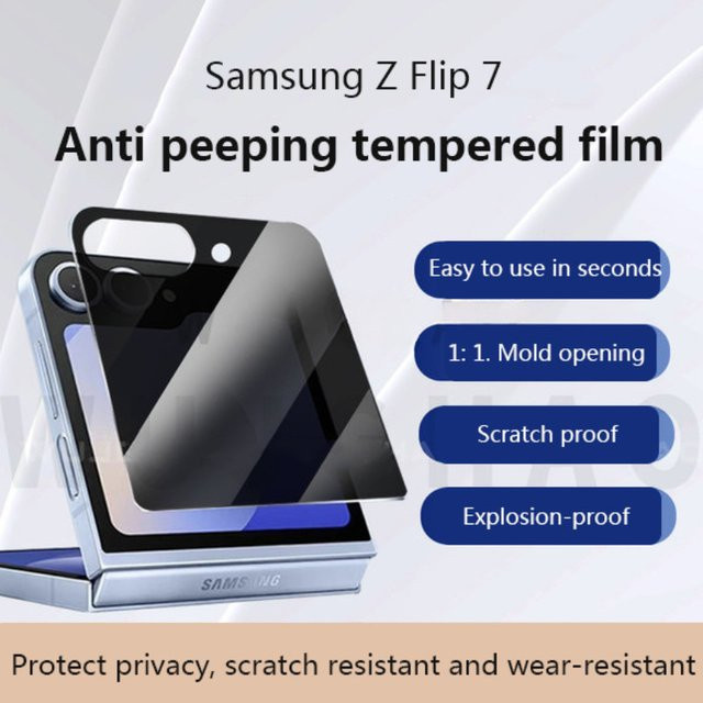 9H Anti-Spionage-Sichtschutzfolie aus gehärtetem Glas für Samsung Galaxy Z Flip 7 SE, Z Flip 7, Z Flip 6 und Z Flip 5 5G, transparent, kratzfest - Bild 1