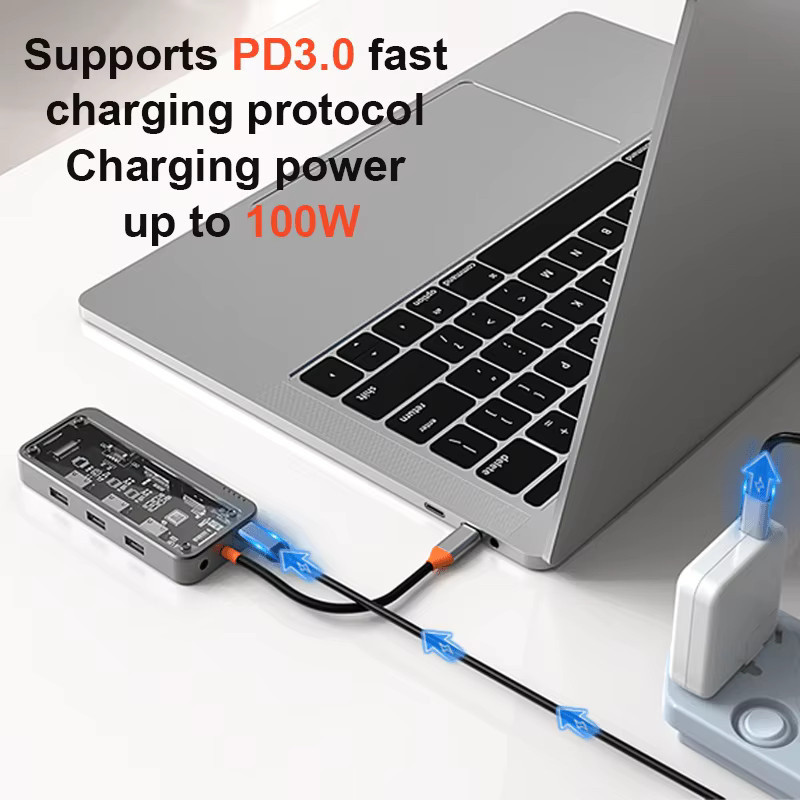 Basix USB-C-Hub mit HDMI, RJ45 Ethernet, SD/TF-Kartenleser und 100W PD Schnellladung für MacBook und Laptop - Bild 4