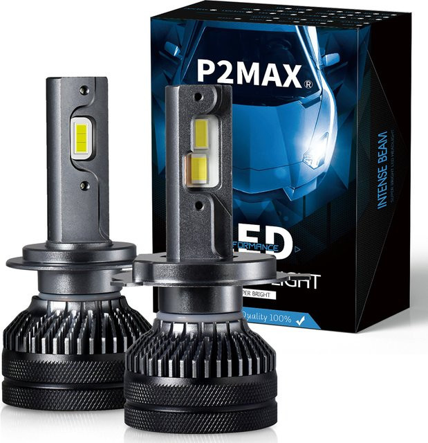 P2MAX K6C LED Autolampen Set in Silber, leistungsstarke Scheinwerferlichter für H1 H4 H7 H8 H11 9005 9006 9012 HB3 HB4 HIR2 880 H27, 110 W, 2 Stück - Bild 1